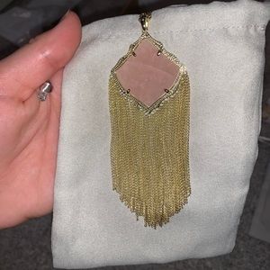 Kingston Gold Long Pendant Necklace in Rose Quartz